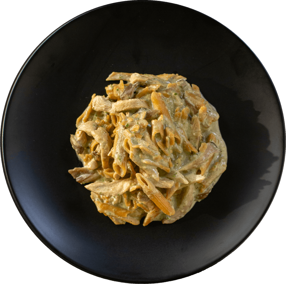 Penne de linte cu pui si ciuperci
