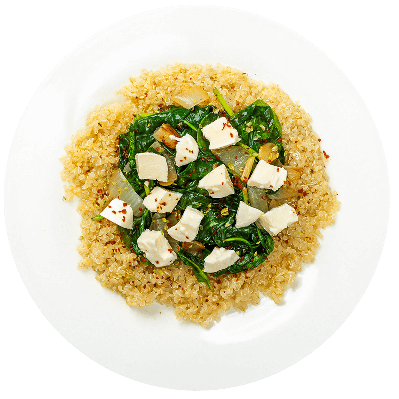 Saltado de Quinoa con espinacas