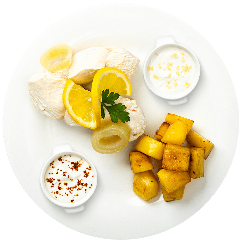 Pollo al limon con patatas bravas